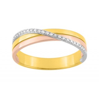 Media alianza oro tricolor 18K con 25 diamantes en carril