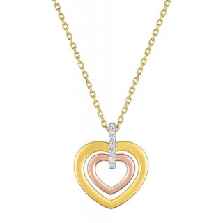 Colar em ouro tricolor 18K com 3 corações de zircónia