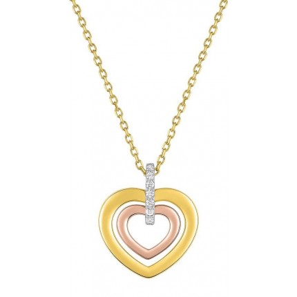 Colar em ouro tricolor 18K com 3 corações de zircónia