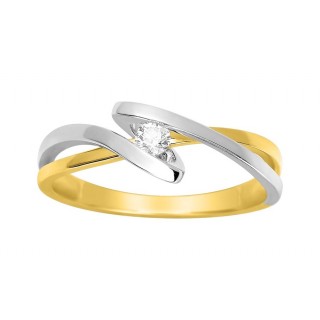 Anel solitário em ouro bicolor 18K fligrana e diamante de 0.08 ct