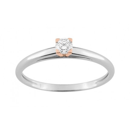 Solitario de oro bicolor 18K con diamante central 0.12 ct