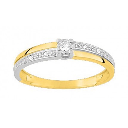 Anel em ouro bicolor 18K com diamante central