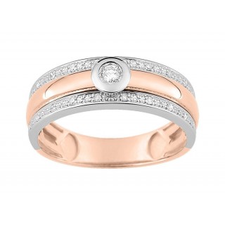 Sortija de oro bicolor 18K con diamante central pastille