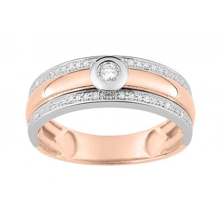Sortija de oro bicolor 18K con diamante central pastille