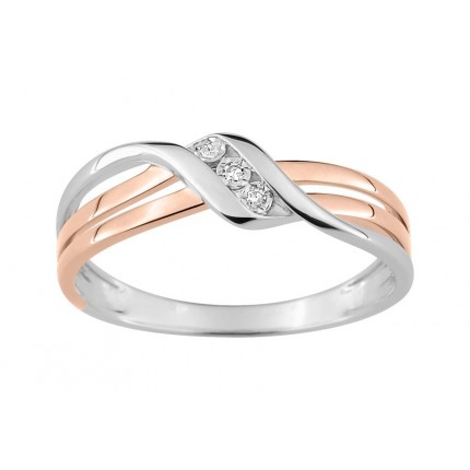 Sortija de oro bicolor 18K 3 diamantes pastille 0.01 ct