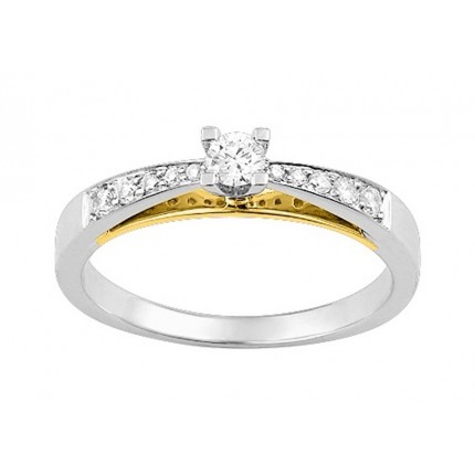 Solitario de oro blanco 18K con diamantes laterales 0.25 ct