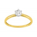 Anel em ouro bicolor 18K com zircónia central e 6 garras