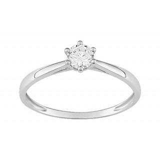 Anel em ouro branco 18K com zircónia de 6 garras