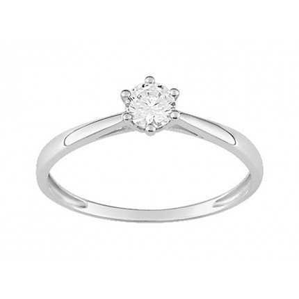 Anel em ouro branco 18K com zircónia de 6 garras