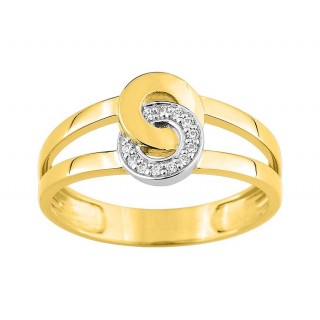 Anel em ouro amarelo 18K com zircónias e círculos