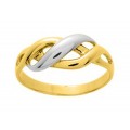 Sortija de oro amarillo de 18K rodio con diseño nudo doble