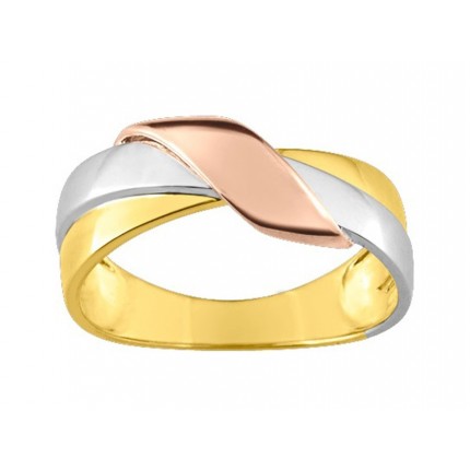 Anel em ouro tricolor 18K com desgin simples de nó