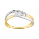 Anillo solitario de oro bicolor 18K trilogía de circonitas