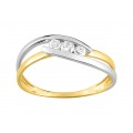Anel solitário em ouro bicolor 18K com trilogia de zircónias
