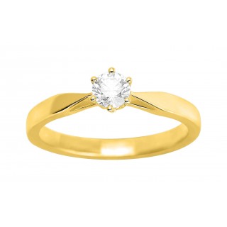 Anel solitário em ouro amarelo 18K com diamante central de 0 30.ct