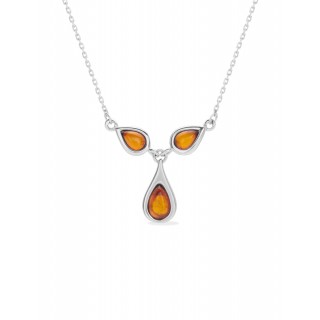 Collar de plata rodiada de 42 cm con 3 piedras de ámbar