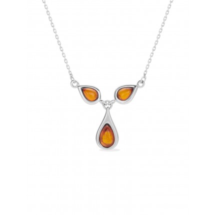Collar de plata rodiada de 42 cm con 3 piedras de ámbar