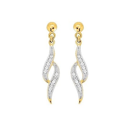 Brincos em ouro bicolor de 9K espiral com zircónia