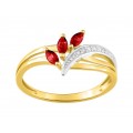Anillo bañado en oro de rodio con 3 rubies sintéticos y circonitas