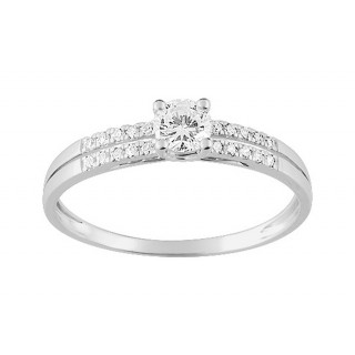 Anel solitario em ouro branco 9 kt com zirc. 2 tiras