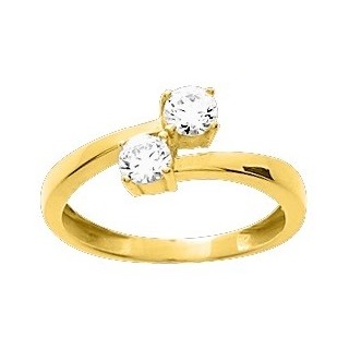 Solitario de oro amarillo 18K con 2 circonitas "Tu y Yo"