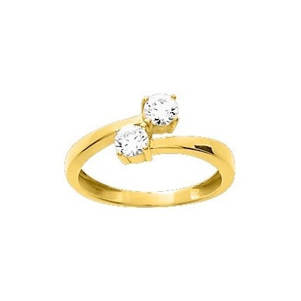 Solitario de oro amarillo 18K con 2 circonitas "Tu y Yo"