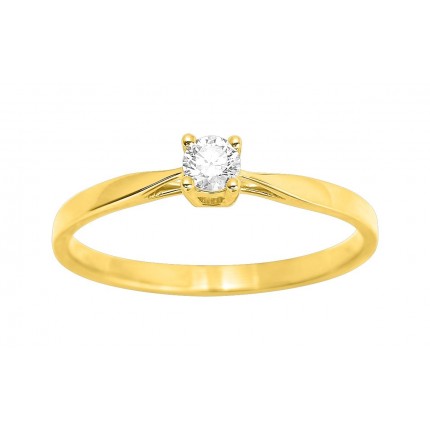 Anel solitário em ouro amarelo 18K com diamante de 0,14 ct