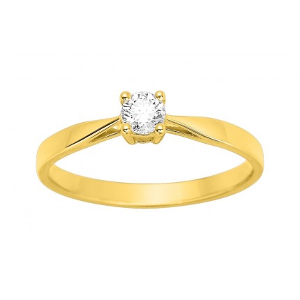 Anel solitário em ouro amarelo 18K com diamante central de 0,08 ct