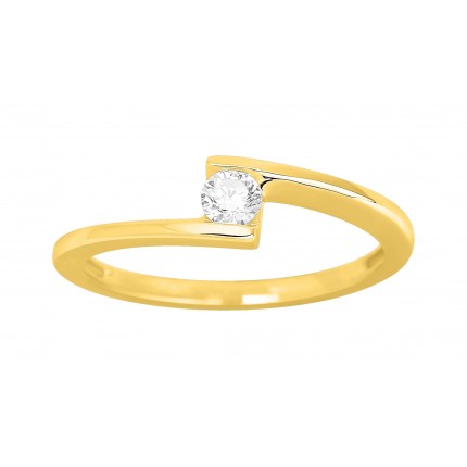 Anillo solitario oro amarillo 18K, diamante central 0,14 ct