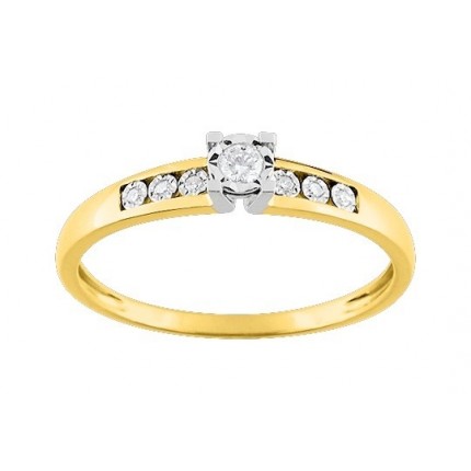 Anillo de oro amarillo 18K 7 diamantes pastille 0,07 ct