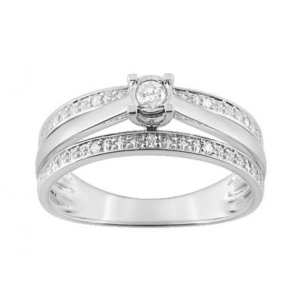 Anillo media alianza de oro blanco 18K y diamantes
