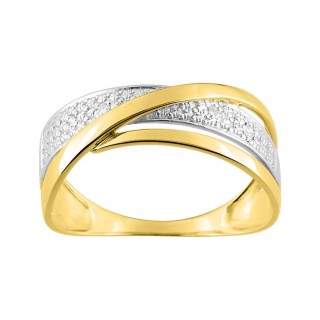 Anillo plano de oro bicolor 18K con diamantes 0,02 ct