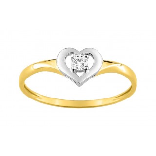 Anel em ouro amarelo 18K com zircónia e coração