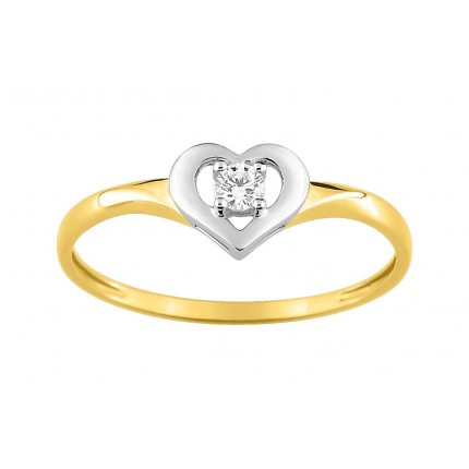 Anel em ouro amarelo 18K com zircónia e coração