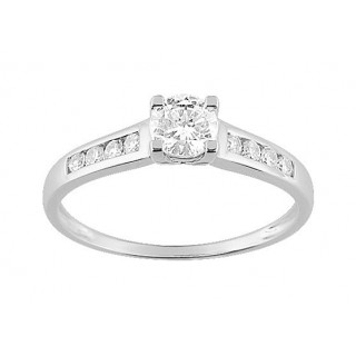 Anillo de oro blanco 18K circonitas central y laterales