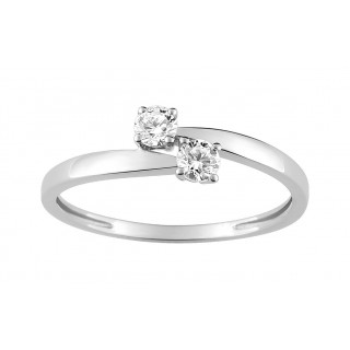 Anillo solitario de oro blanco 18K con 2 circonitas "Tu y Yo"