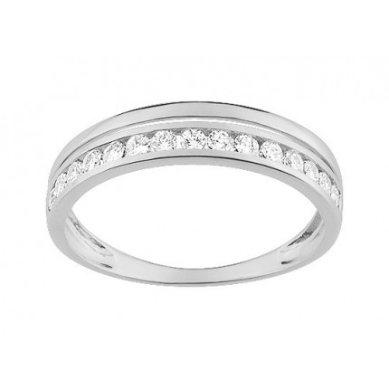Anillo de oro blanco de 18K con dos aros y circonitas