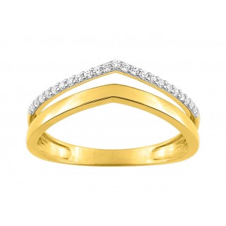Anel em ouro amarelo 18K com ponta e zircónias