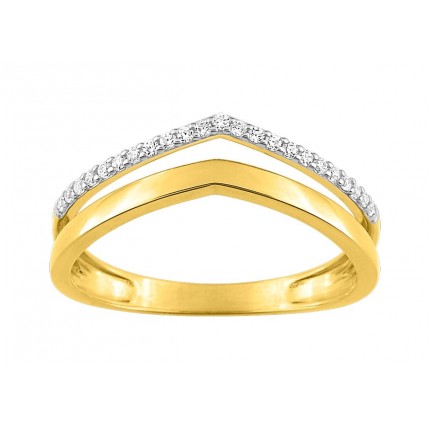 Anillo de oro amarillo de 18K dos aros en pico y circonitas