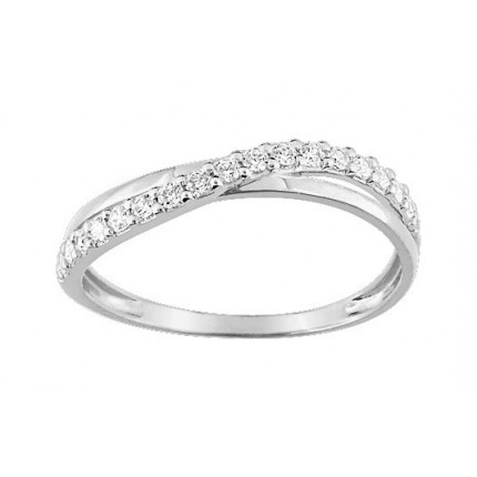 Anillo de oro blanco 18K con aro de circonitas cruzado
