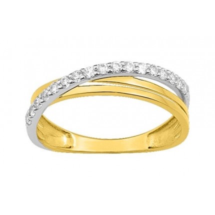 Anillo de oro 18K rodio con aro de circonitas cruzado