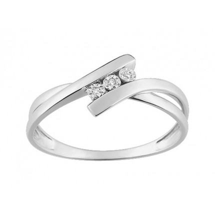 Sortija de oro blanco de 18K  3 diamantes 0.01 ct pastille