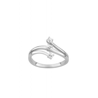 Sortija plata rodiada con forma de espiral con 3 circonitas