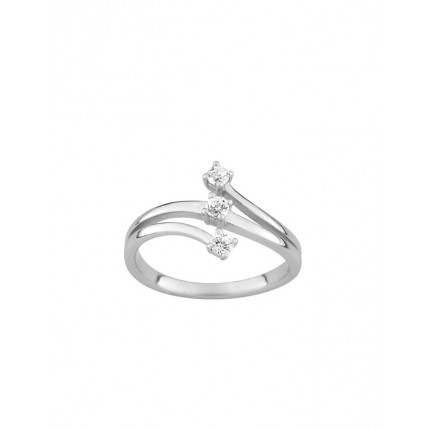 Sortija plata rodiada con forma de espiral con 3 circonitas