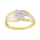Anel em ouro bicolor de 9K com trilogía diamantes 0.018 ct