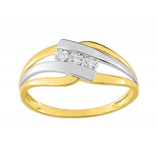 Sortija de oro bicolor 9K con trilogía de diamates 0.018 ct