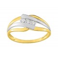 Anel em ouro bicolor de 9K com trilogía diamantes 0.018 ct