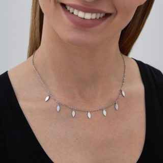 Collar de acero 7 hojas colgando 38+5 cm plateado
