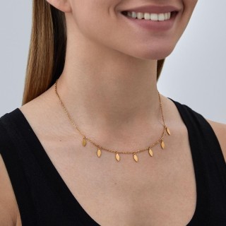 Colar em aço dourado com 7 folhas de 38+5 cm