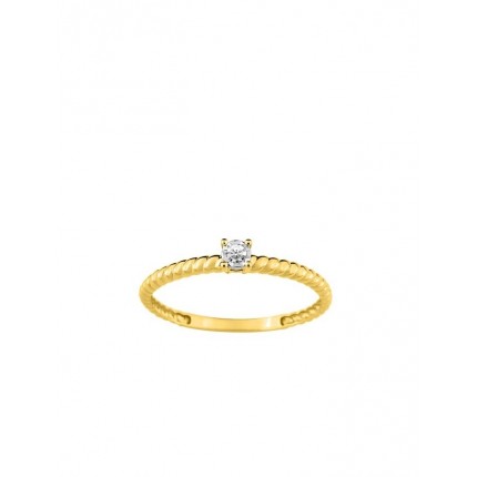 Anillo solitario de oro bicolor 9K con diamantes 0.03 ct